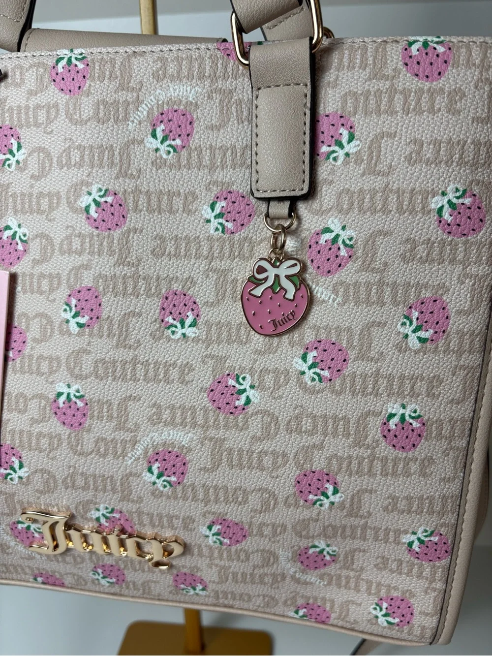 🍓Juicy Couture Berry Sweet Strawberry Tote Bag Sandstone Pink NWT